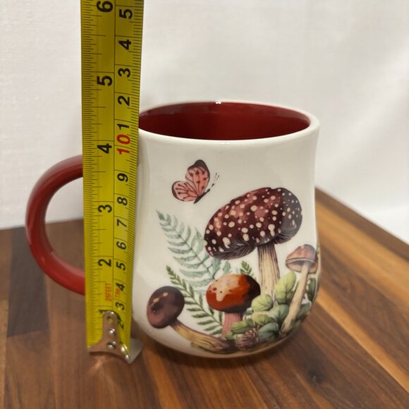 Chelsea Bistro 16oz Mug Mushrooms & Butterflies Red Handle Nature Cottagecore - Picture 10 of 11